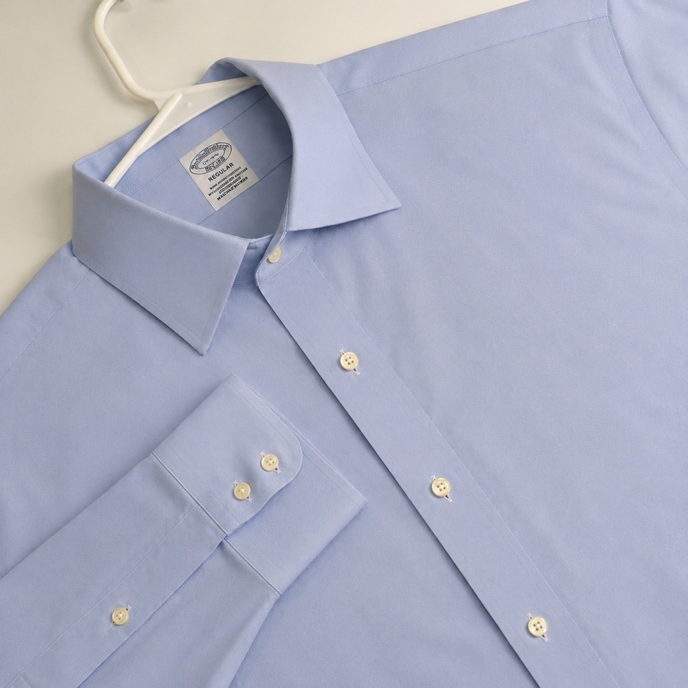 Brooks Brothers Dress Shirt Mens 17-34 Light Blue Regular Non-Iron Stretch Twill - Picture 1 of 13